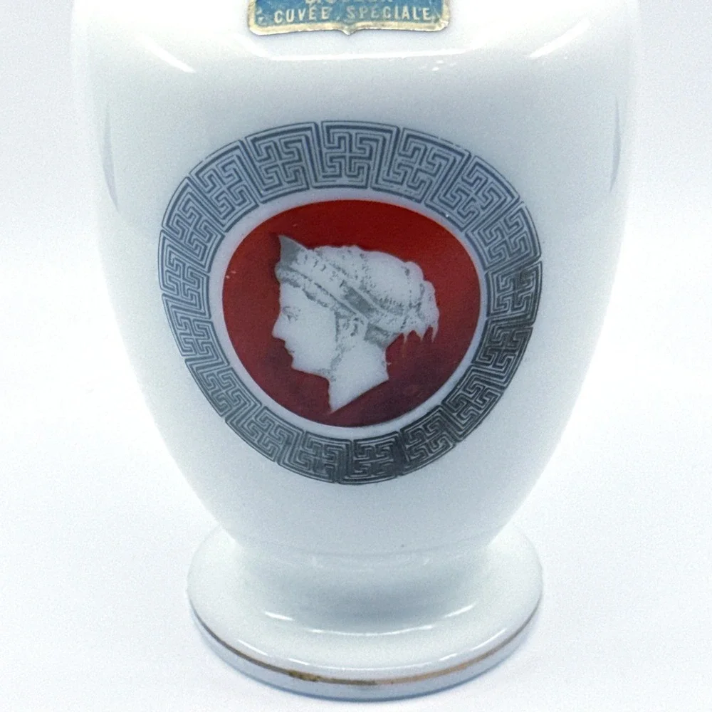 Vintage Grand Marnier Milk Glass Decanter Cuvee Speciale Greco Roman W/ Stopper